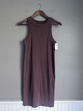 Old Navy Fitted Ribbed Knit Brown Mini Tank Dress Size Medium